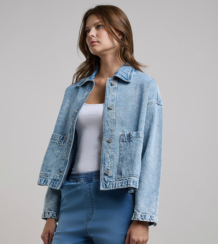 Washed Denim Jacket with Button Closure