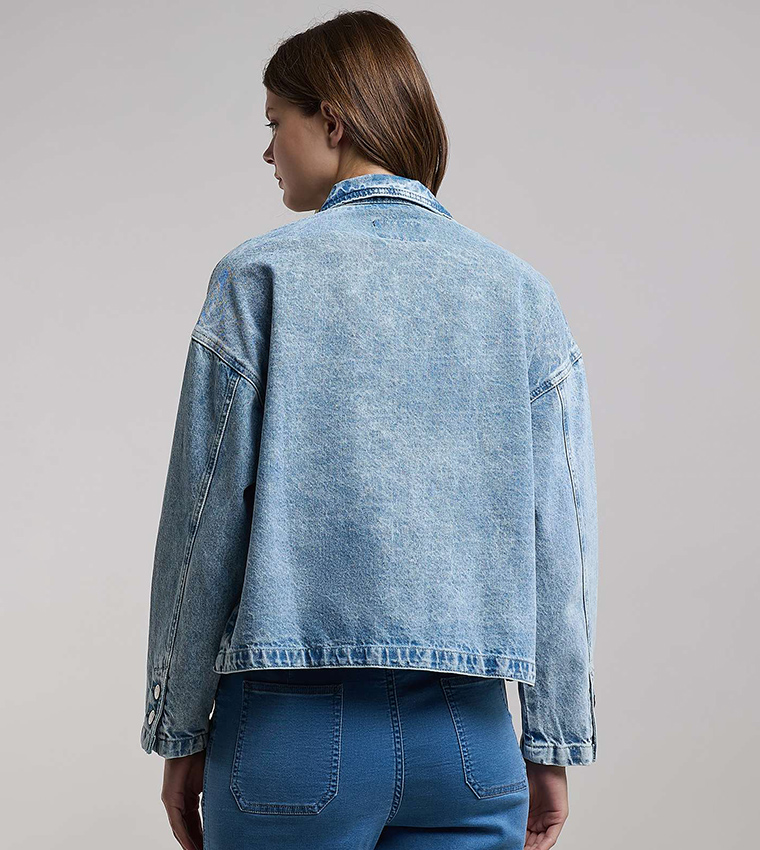 Washed Denim Jacket with Button Closure