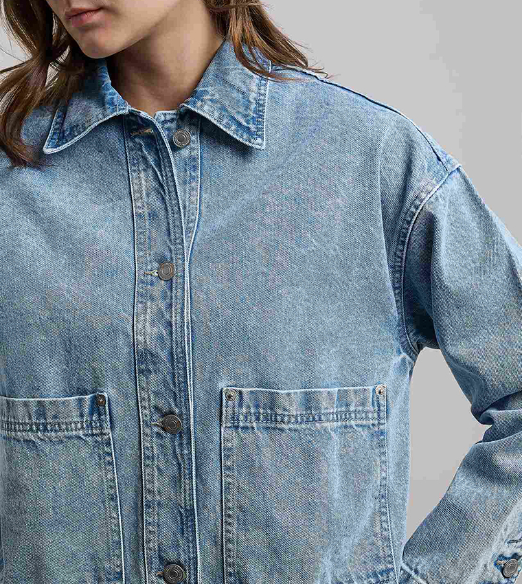 Washed Denim Jacket with Button Closure