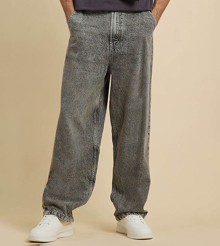 Washed Skater Jeans with Button Closure
