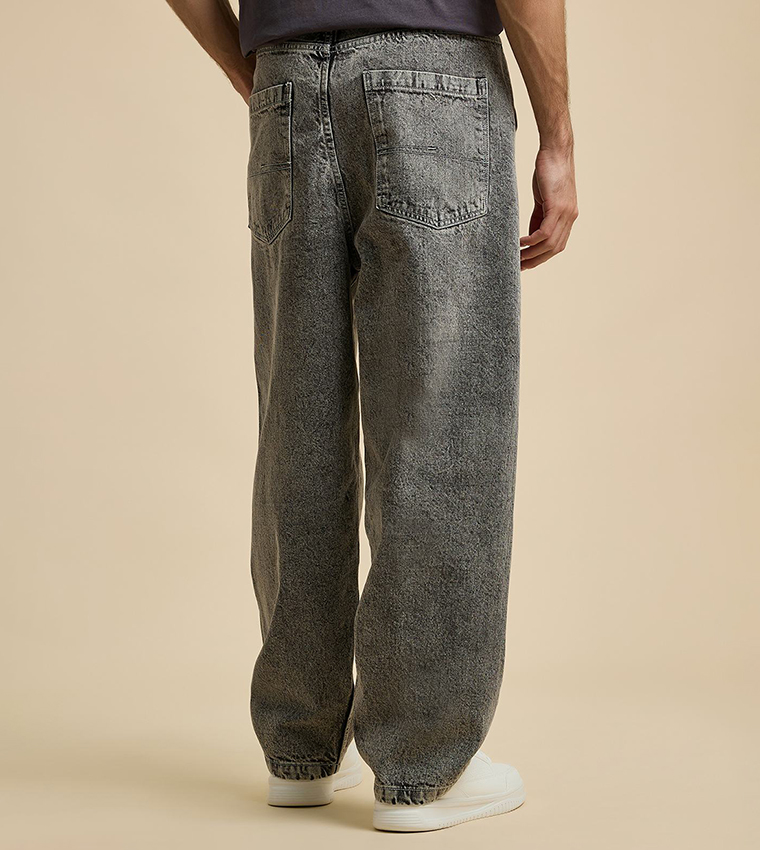 Washed Skater Jeans with Button Closure