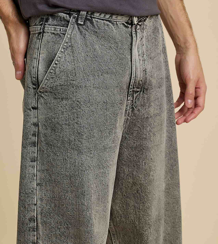 Washed Skater Jeans with Button Closure
