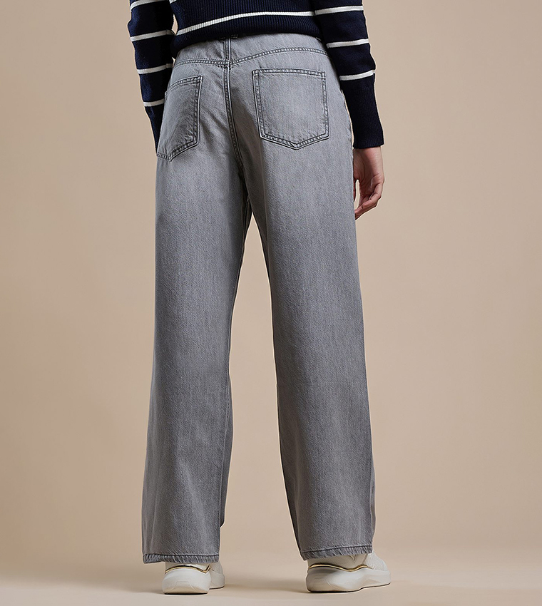 Washed Straight Fit Jeans with Button Closure