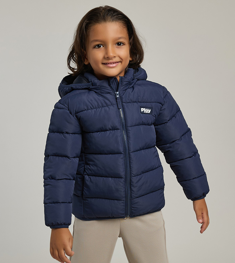 Quilted Hooded Puffer Jacket with Zipper Closure