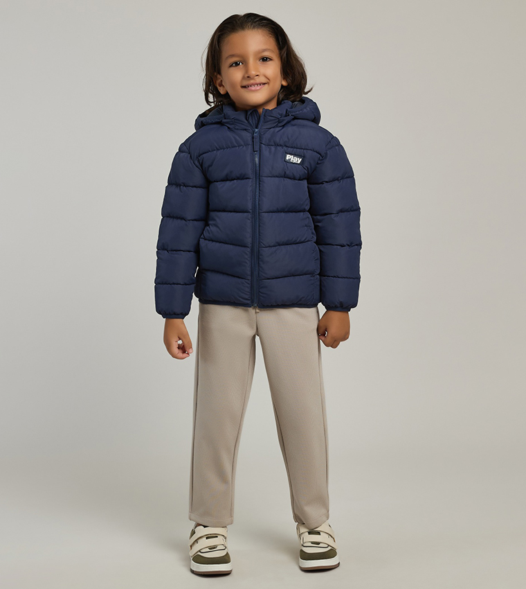 Quilted Hooded Puffer Jacket with Zipper Closure