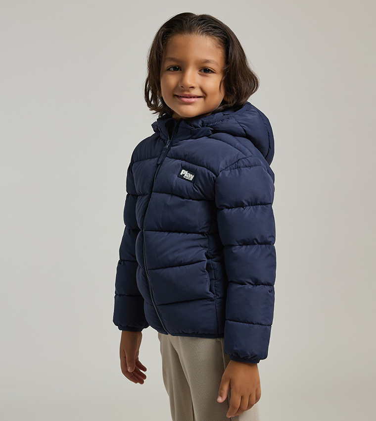 Quilted Hooded Puffer Jacket with Zipper Closure