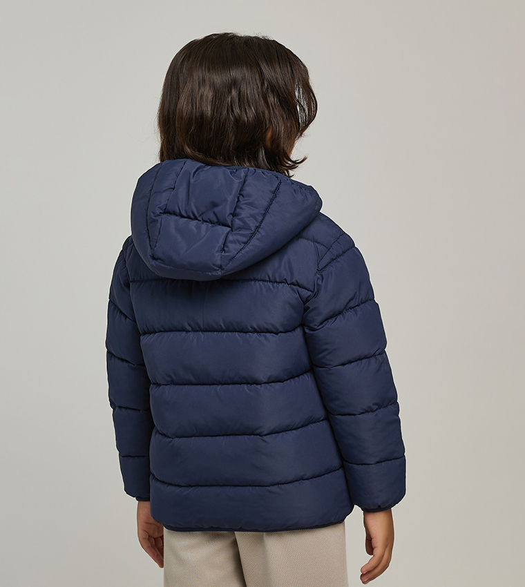 Quilted Hooded Puffer Jacket with Zipper Closure