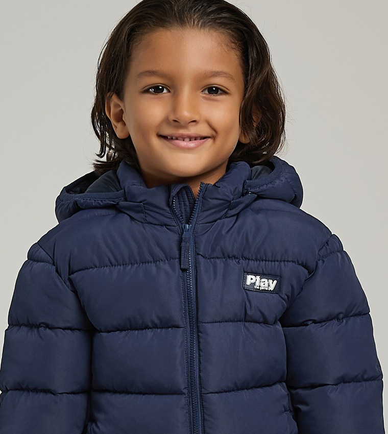 Quilted Hooded Puffer Jacket with Zipper Closure