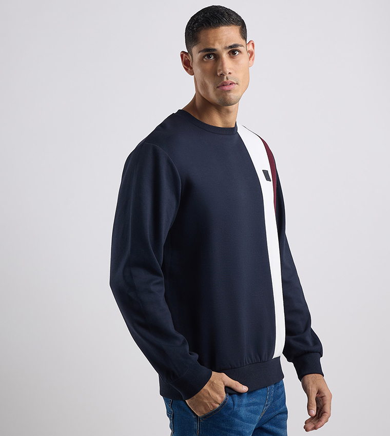 Color Block Sweatshirt with Crew Neck and Long Sleeves