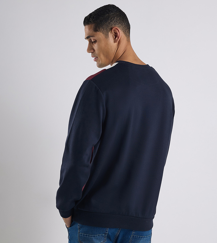 Color Block Sweatshirt with Crew Neck and Long Sleeves