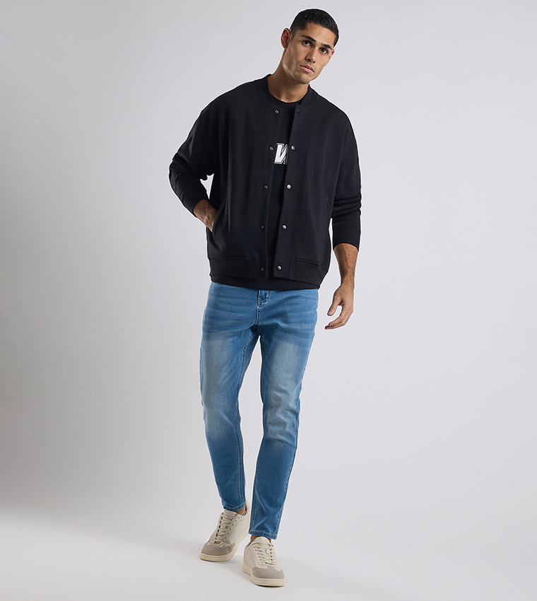 Solid Bomber Jacket with Zipper Closure