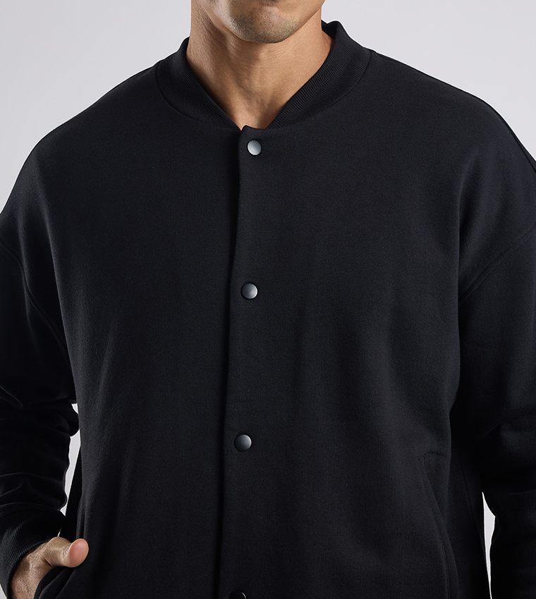 Solid Bomber Jacket with Zipper Closure