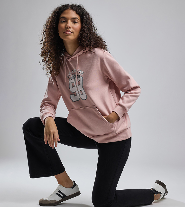 Printed Hoodie with Long Sleeves