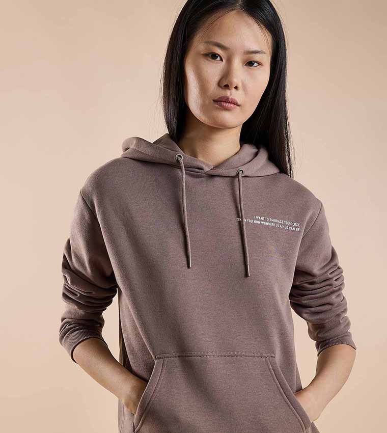 Printed Hoodie with Long Sleeves