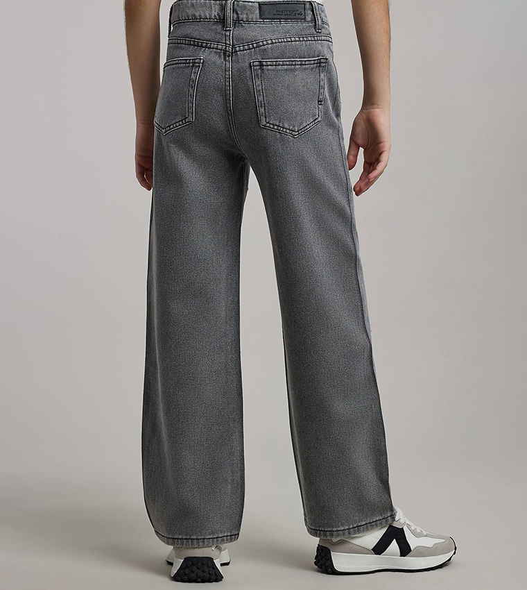 Studded Wide Leg Jeans with Button Closure