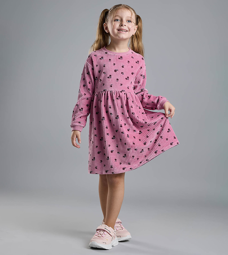 Printed Fit and Flare Dress with Puff Sleeves