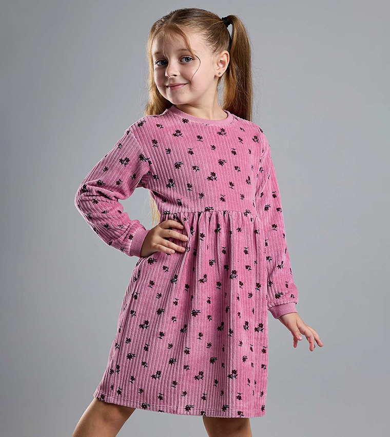 Printed Fit and Flare Dress with Puff Sleeves