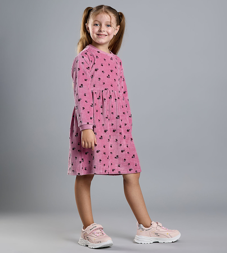 Printed Fit and Flare Dress with Puff Sleeves