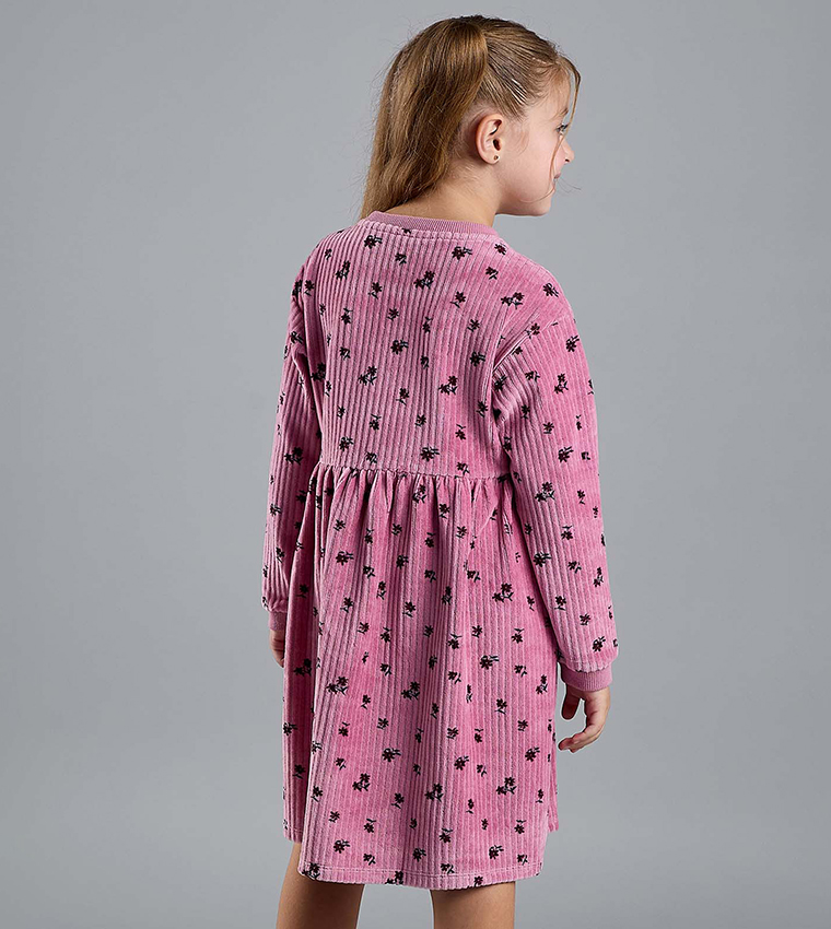 Printed Fit and Flare Dress with Puff Sleeves