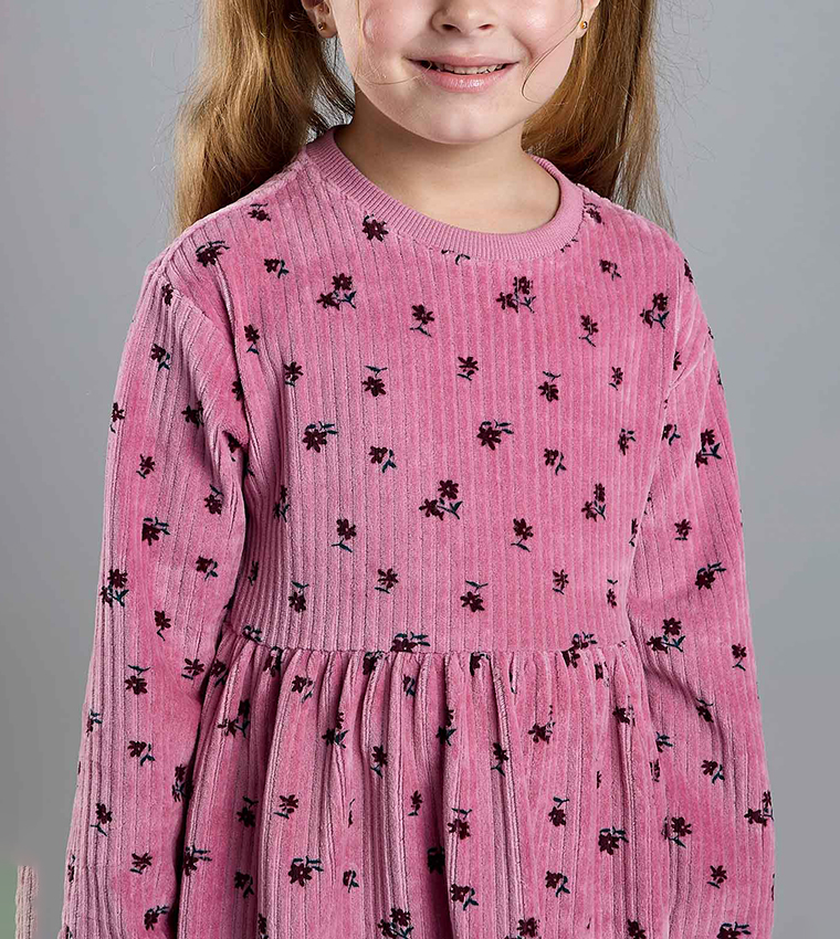 Printed Fit and Flare Dress with Puff Sleeves