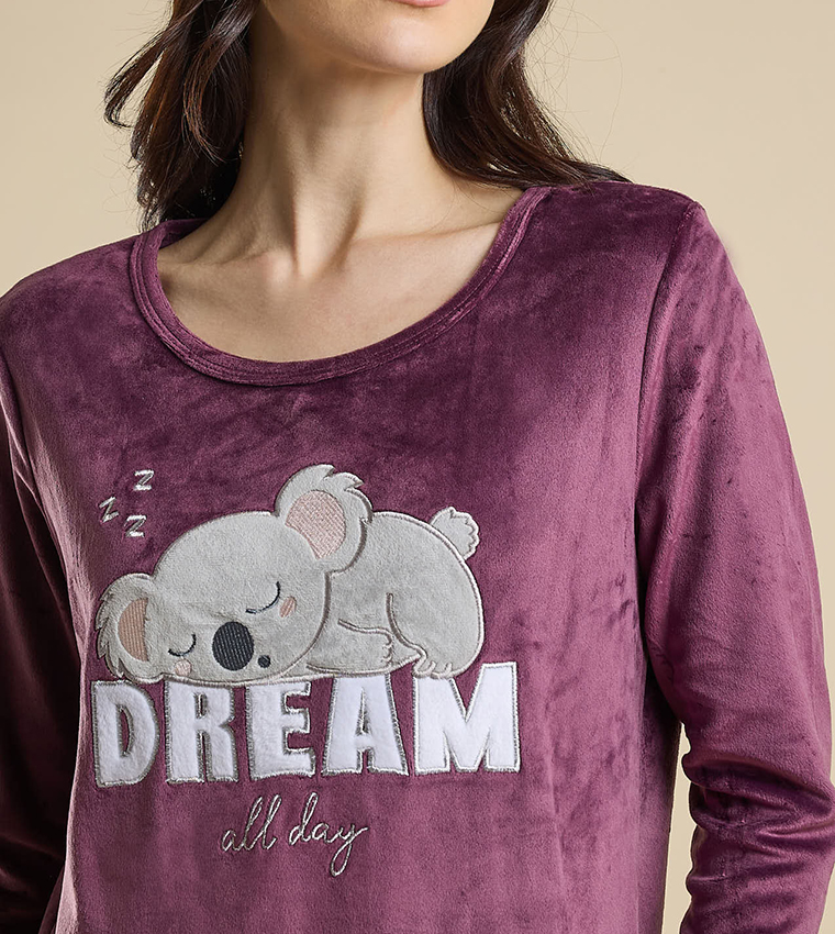 Printed Nightdress with Crew Neck and 3/4 Sleeves