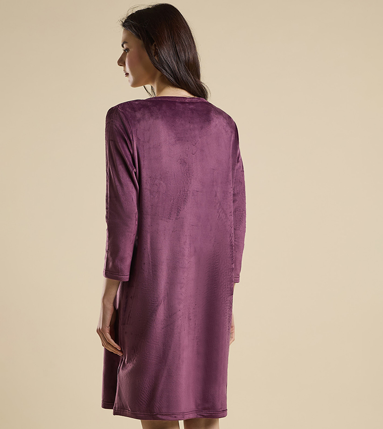 Printed Nightdress with Crew Neck and 3/4 Sleeves