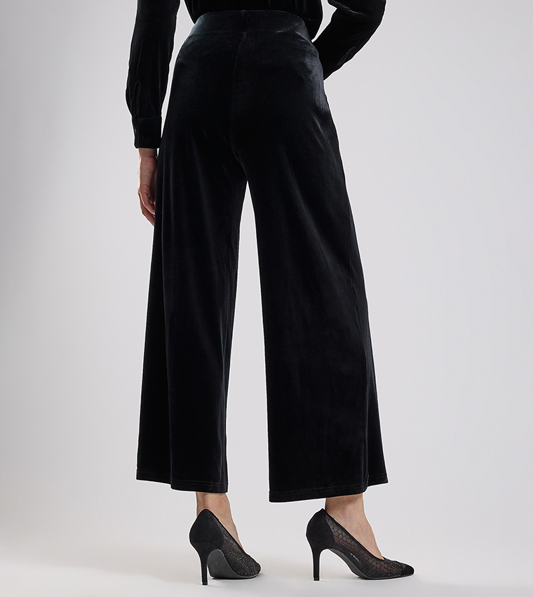 Solid Wide Leg Pants with Drawstring Waist