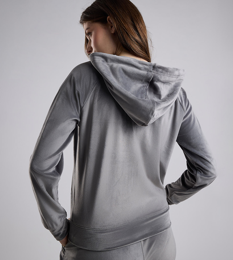 Solid Hooded Jacket with Zipper Closure
