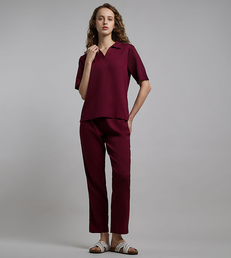 Textured Top with Collar and Short Sleeves