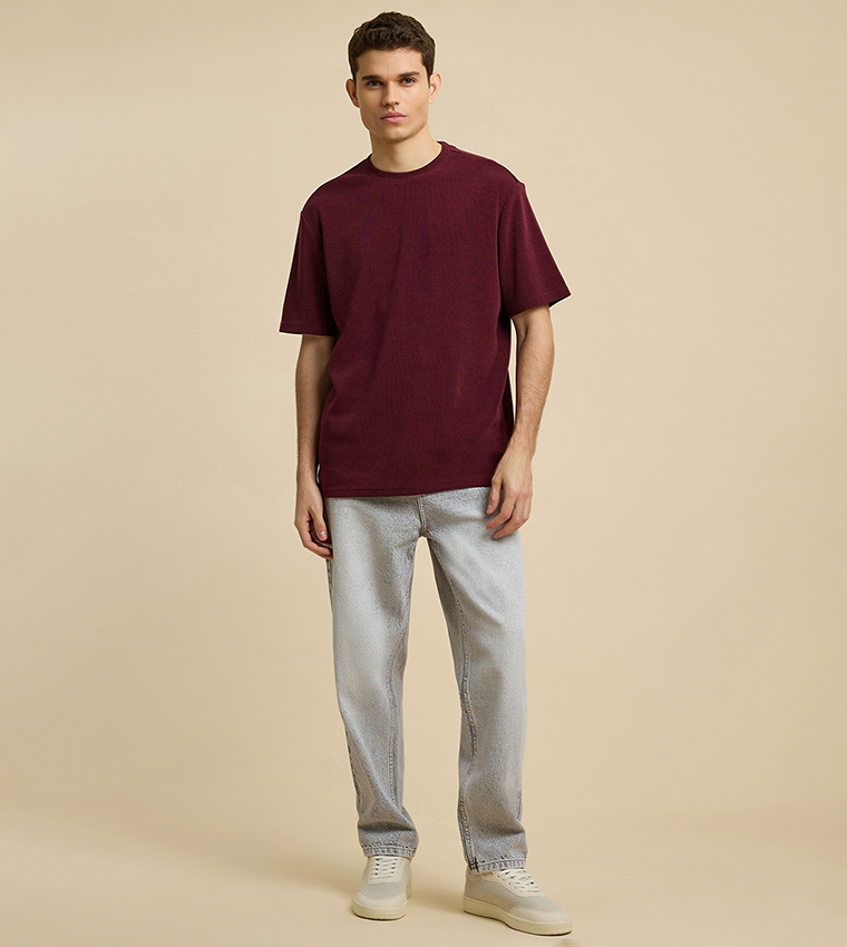 Textured T-Shirt with Crew Neck and Short Sleeves