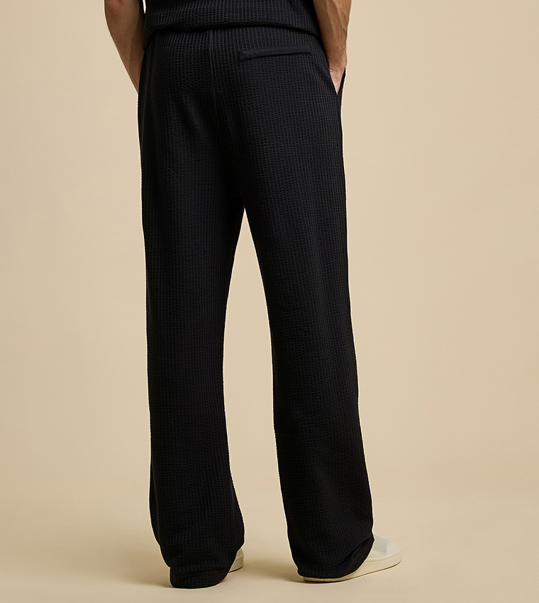 Textured Straight Fit Pants with Drawstring Waist