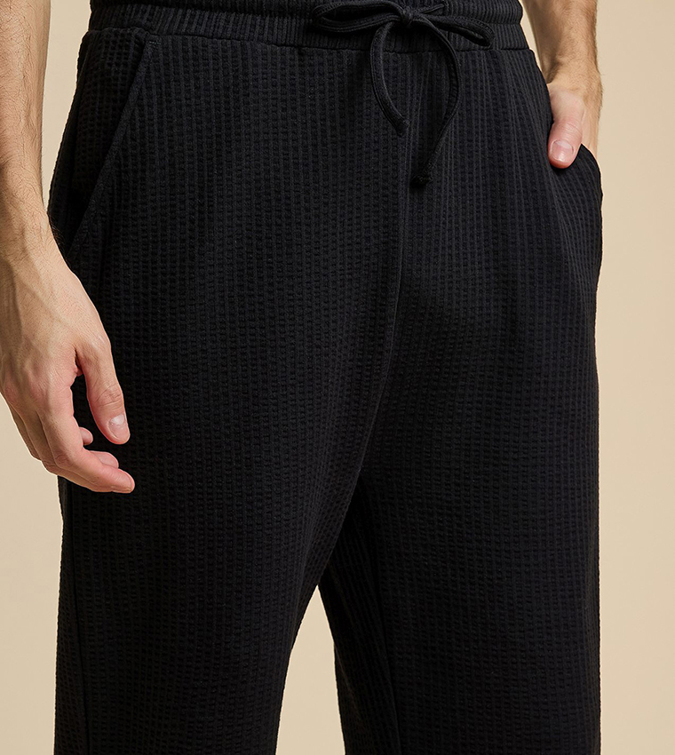 Textured Straight Fit Pants with Drawstring Waist
