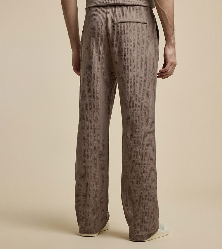 Textured Straight Fit Pants with Drawstring Waist