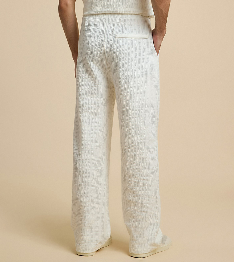 Textured Straight Fit Pants with Drawstring Waist