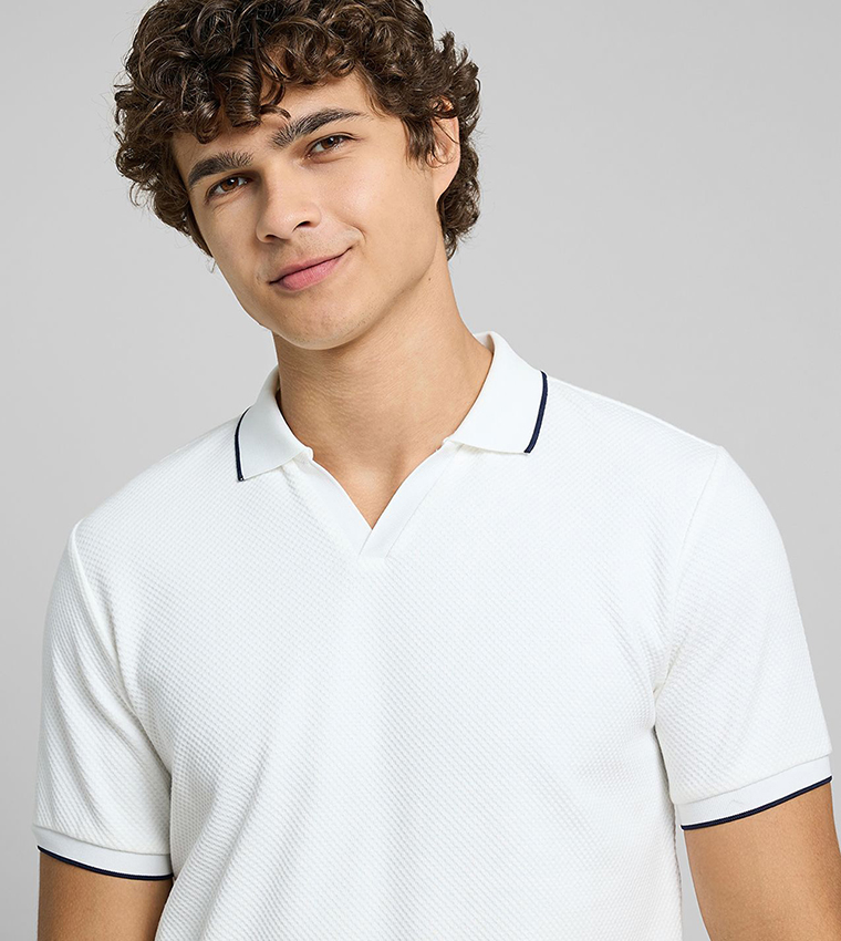 Textured Polo T-Shirt with Short Sleeves