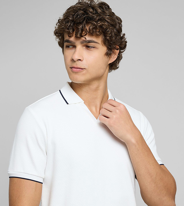 Textured Polo T-Shirt with Short Sleeves