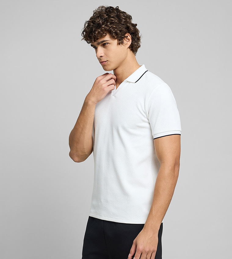 Textured Polo T-Shirt with Short Sleeves