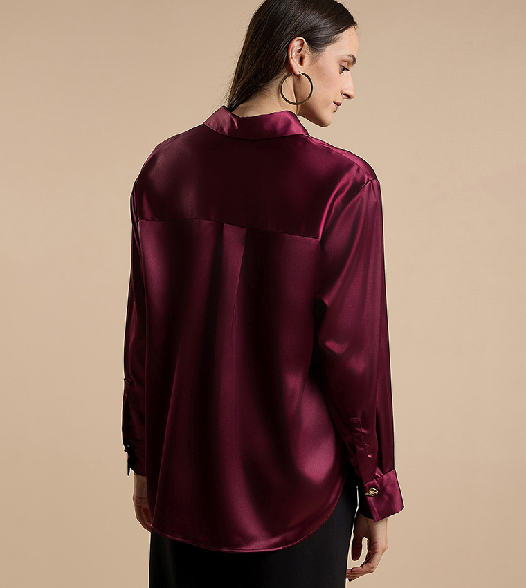 Solid Shirt with Classic Collar and Long Sleeves