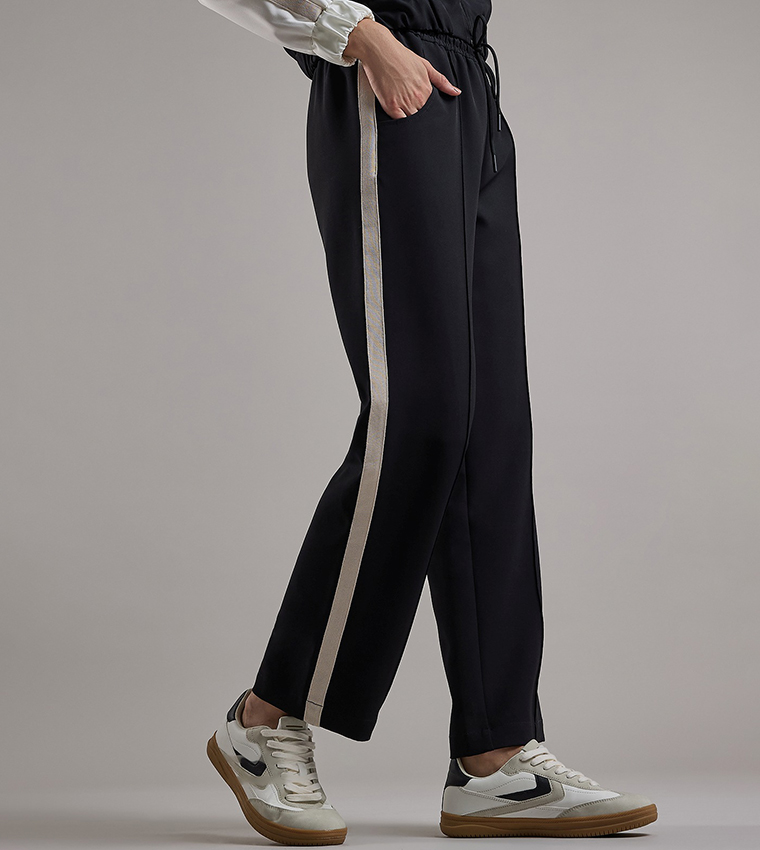 Stripe Detail Wide Leg Sweatpants with Drawstring Waist