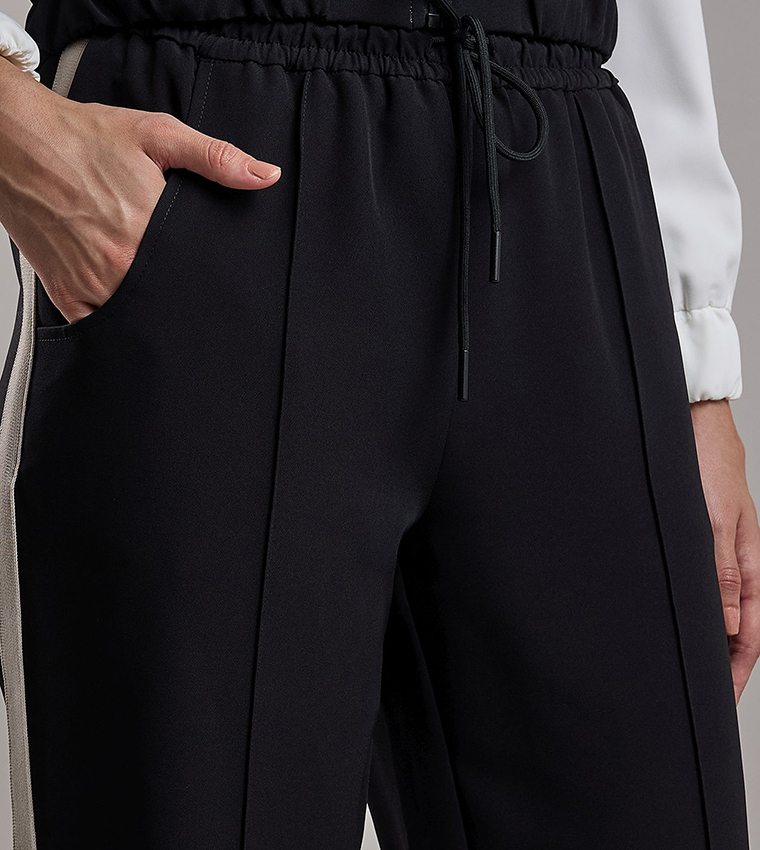 Stripe Detail Wide Leg Sweatpants with Drawstring Waist
