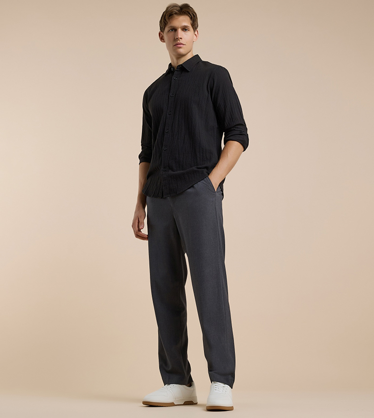 Solid Straight Pants with Button Closure