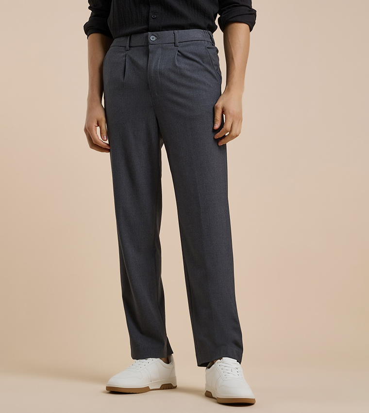 Solid Straight Pants with Button Closure