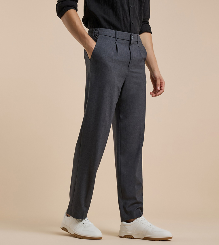 Solid Straight Pants with Button Closure
