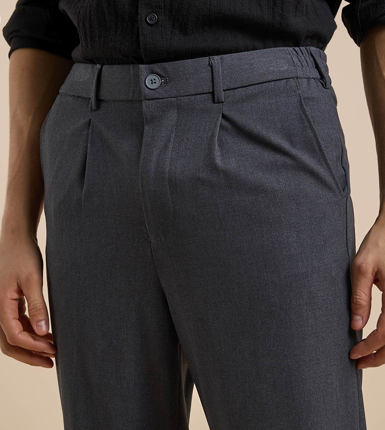 Solid Straight Pants with Button Closure