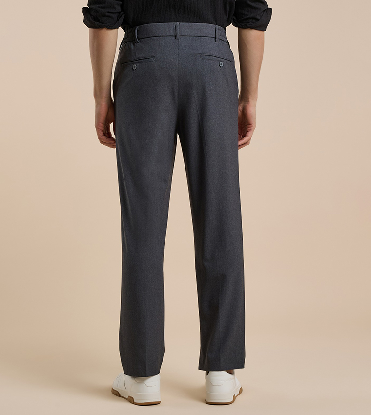 Solid Straight Pants with Button Closure