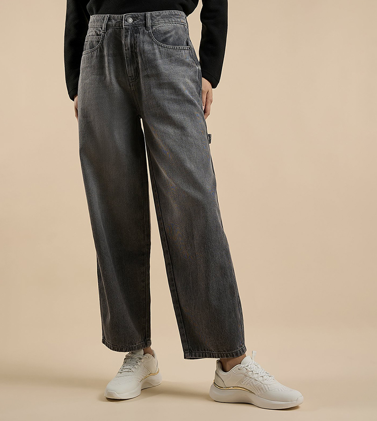 Faded Skater Jeans with Button Closure
