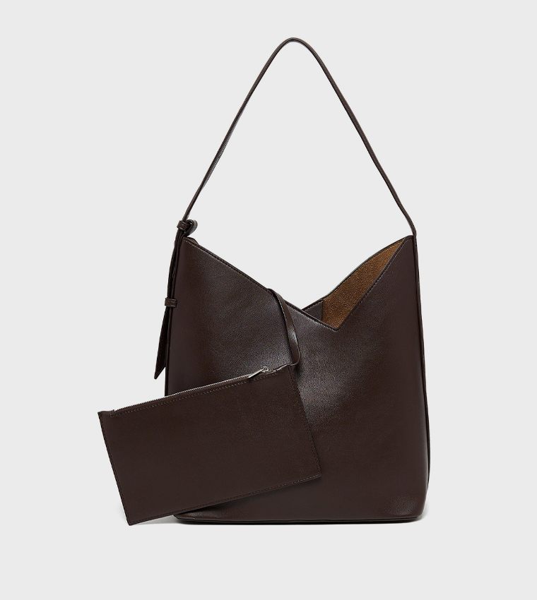 Solid Shoulder Bag and Pouch Set