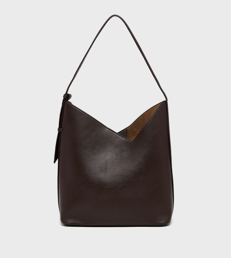 Solid Shoulder Bag and Pouch Set