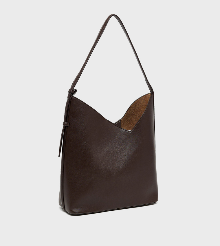 Solid Shoulder Bag and Pouch Set