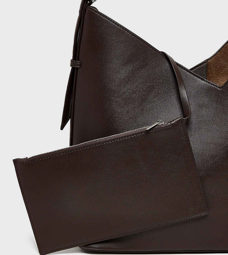 Solid Shoulder Bag and Pouch Set